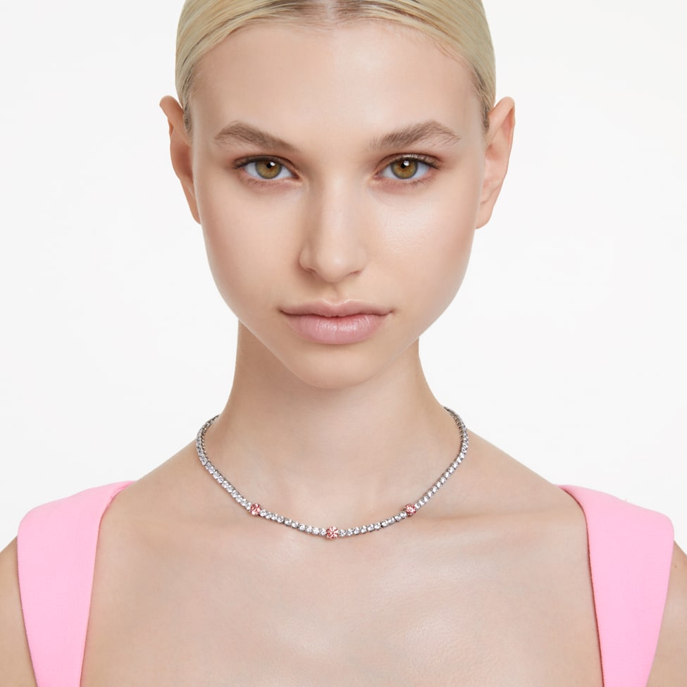 Matrix Tennis necklace, Mixed cuts, Pink, Rhodium plated by SWAROVSKI