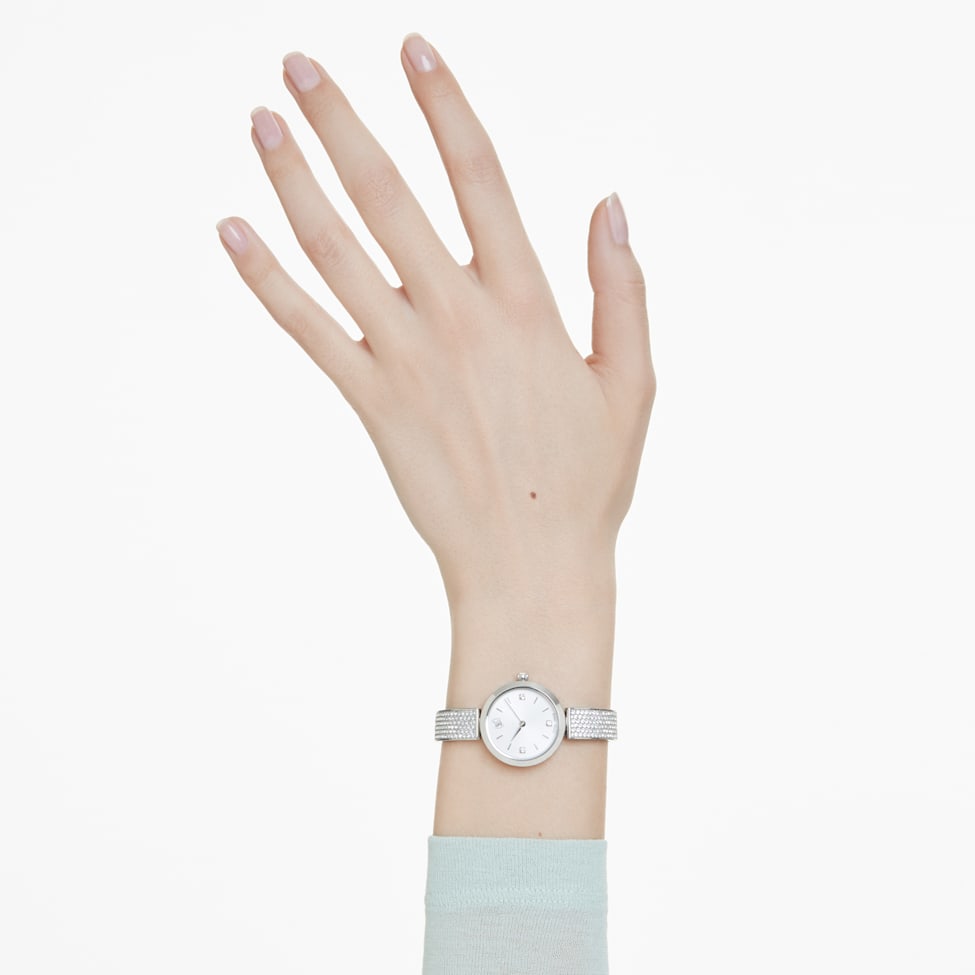 Illumina watch, Swiss Made, Metal bracelet, Silver tone, Stainless steel by SWAROVSKI