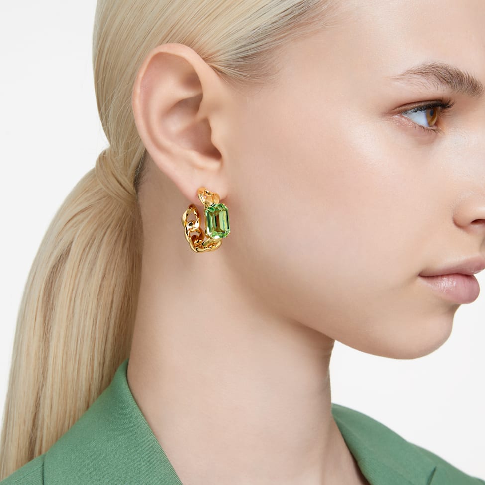 Millenia hoop earrings, Octagon cut, Green, Gold-tone plated by SWAROVSKI
