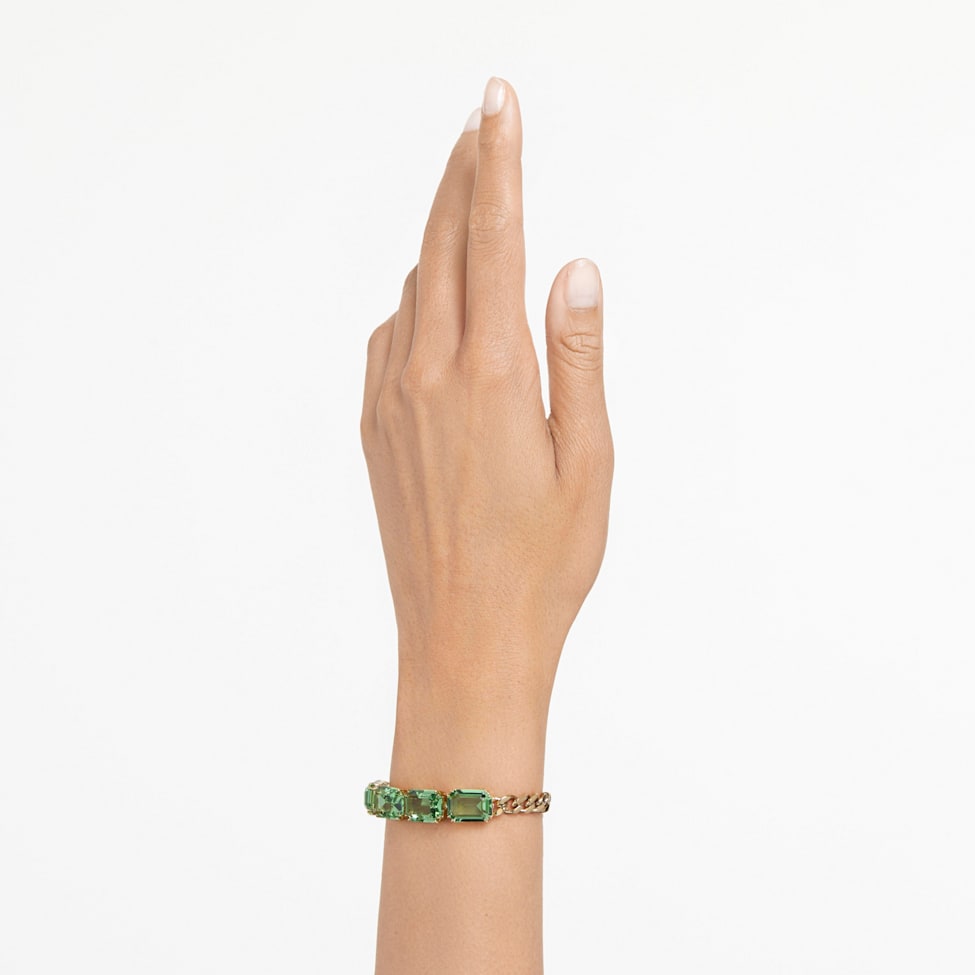 Millenia bracelet, Octagon cut, Green, Gold-tone plated by SWAROVSKI