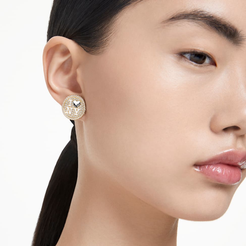 I LOVE NY stud earrings, White, Gold-tone plated by SWAROVSKI