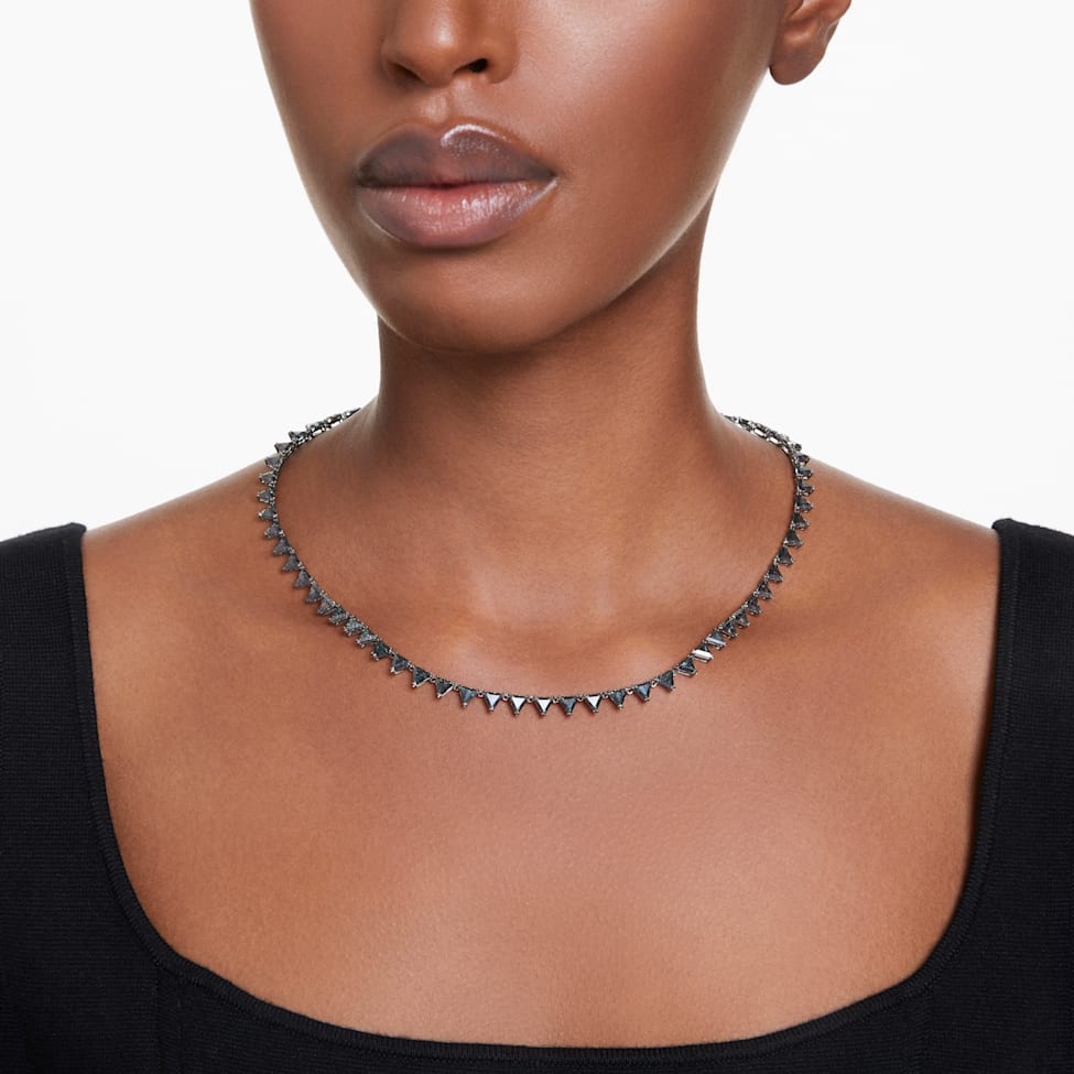 Matrix necklace, Triangle cut, Grey, Ruthenium plated by SWAROVSKI