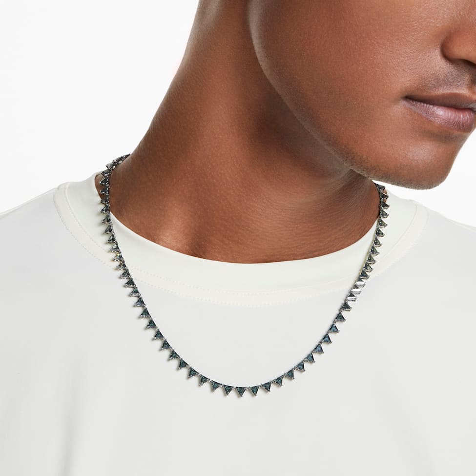 Matrix necklace, Triangle cut, Gray, Ruthenium plated by SWAROVSKI