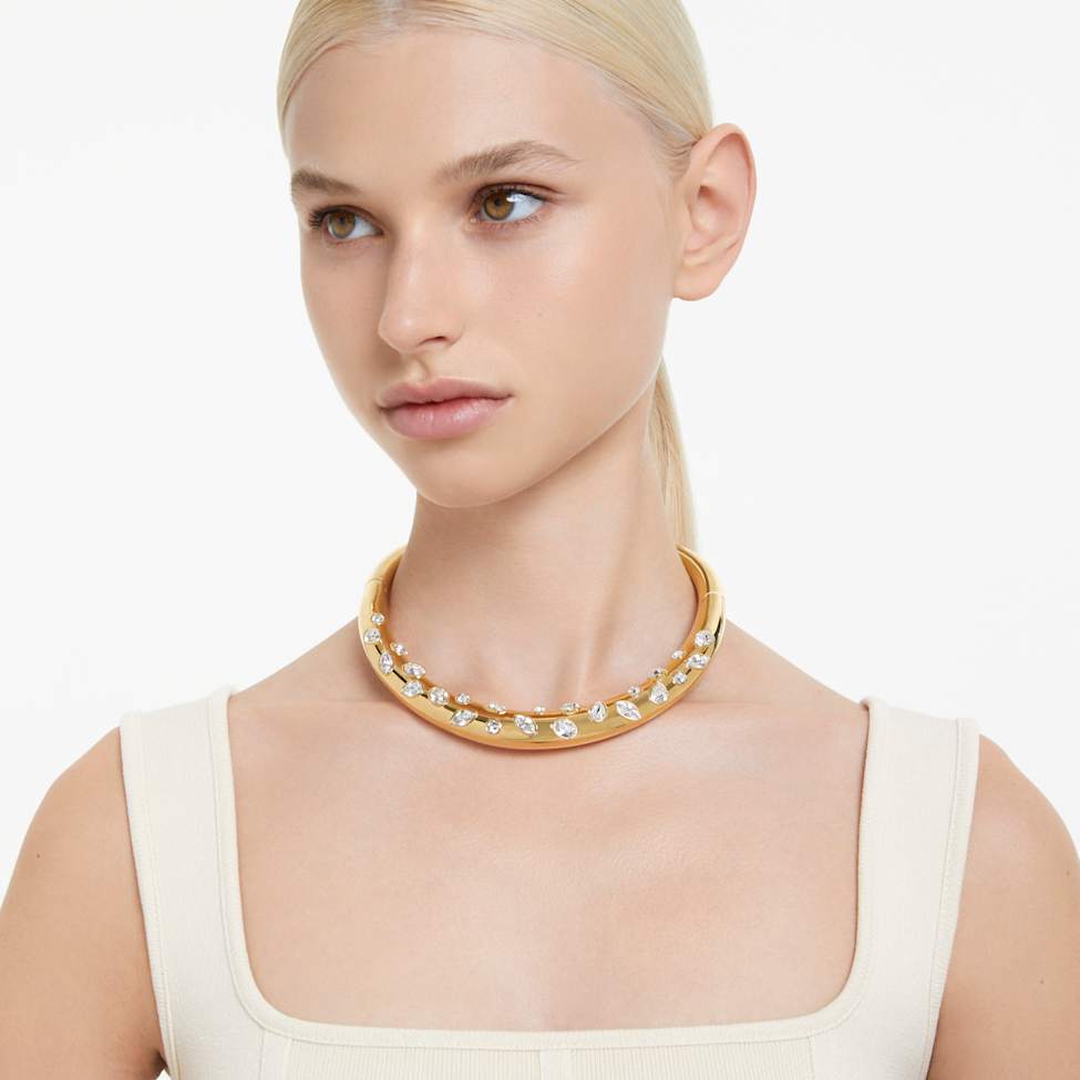 Dextera necklace, Mixed cuts, White, Gold-tone plated by SWAROVSKI