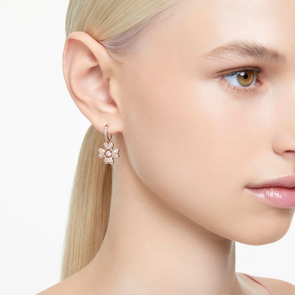 Idyllia drop earrings, Clover, White, Rose gold-tone plated by SWAROVSKI