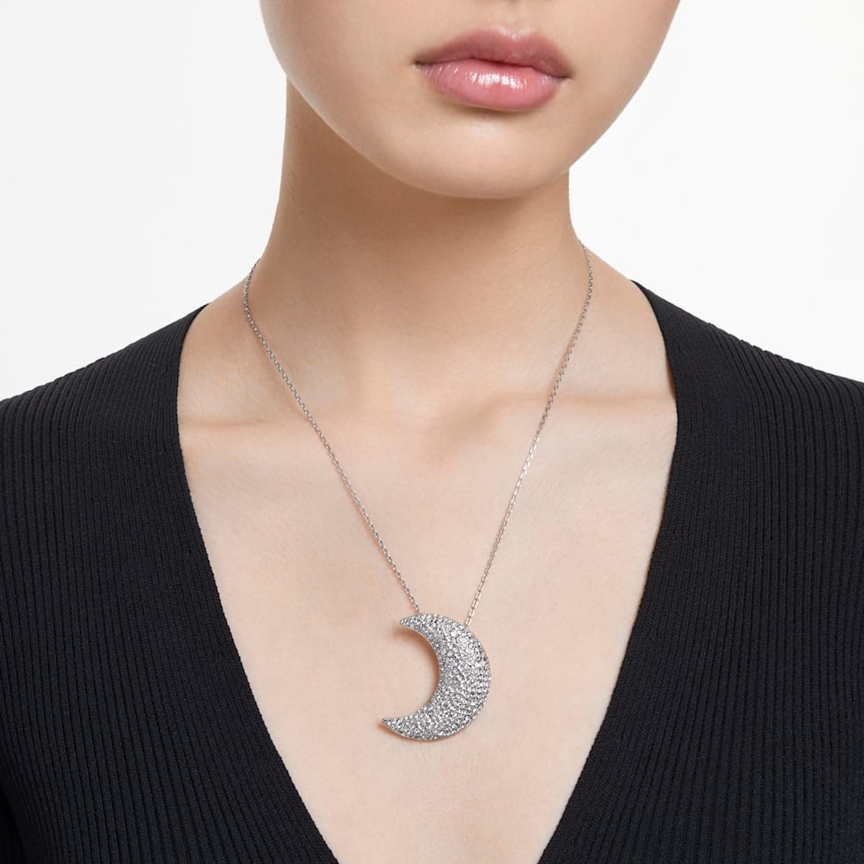 Luna pendant, Moon, White, Rhodium plated by SWAROVSKI