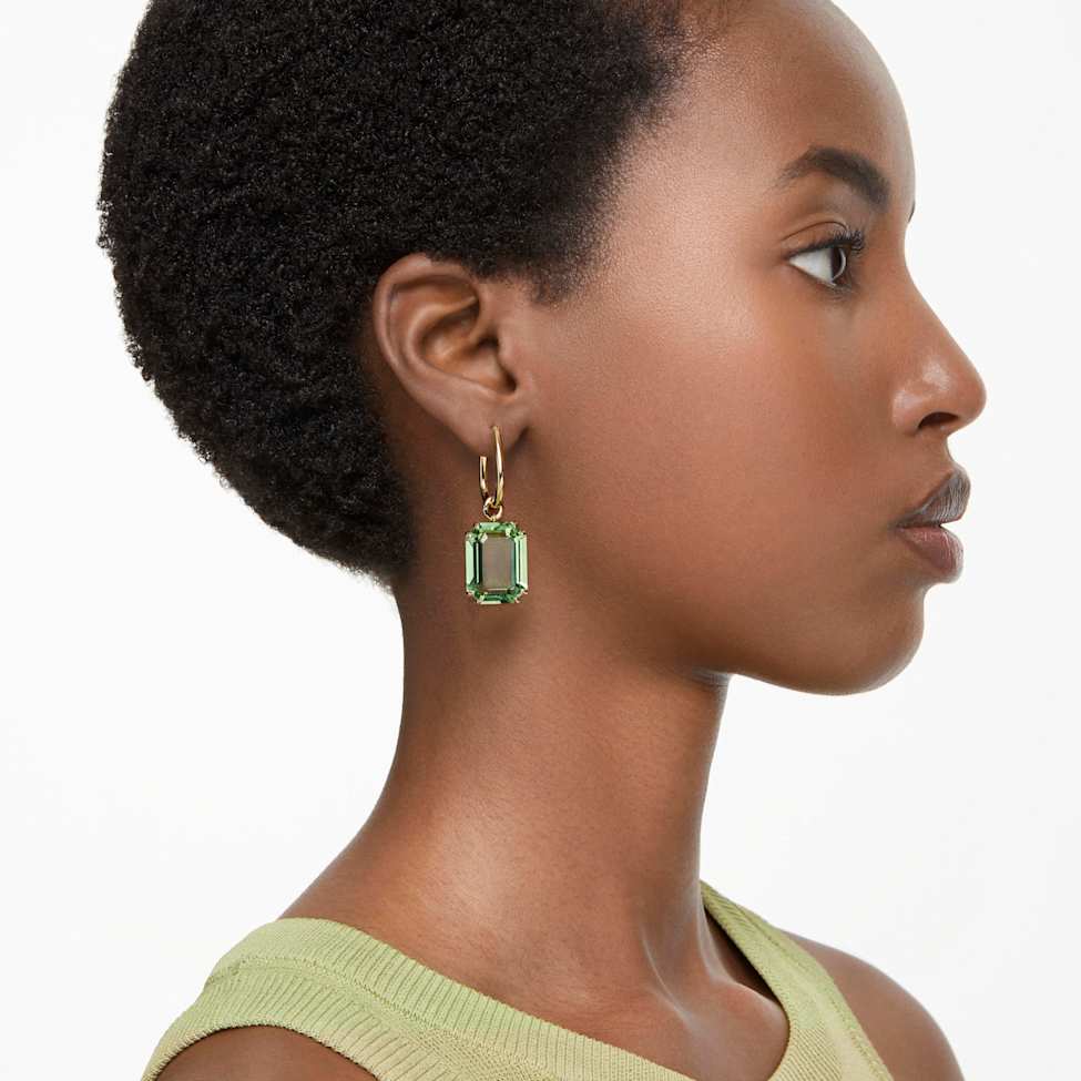 Millenia drop earrings, Octagon cut, Green, Gold-tone plated by SWAROVSKI