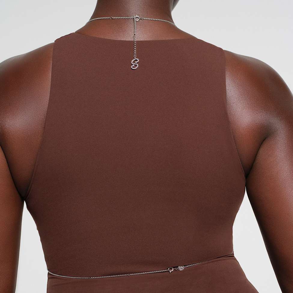 Swarovski x SKIMS body chain, Octagon cut, Box chain, X-shape, White, Stainless Steel by SWAROVSKI