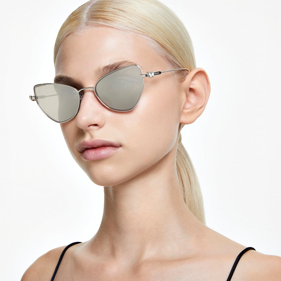 2 in 1 clip-on sunglasses, Statement, Cat-eye shape, SK7011, White by SWAROVSKI
