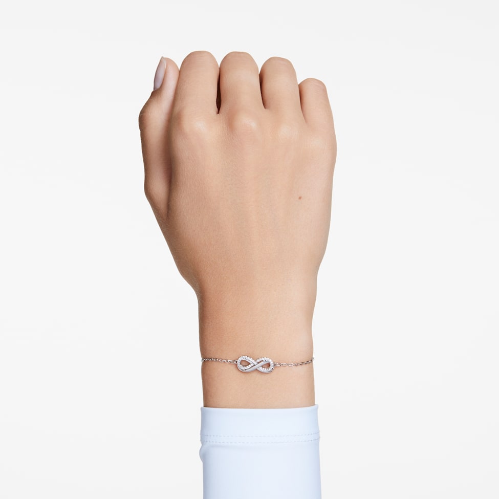 Hyperbola bracelet, Infinity, White, Rhodium plated by SWAROVSKI