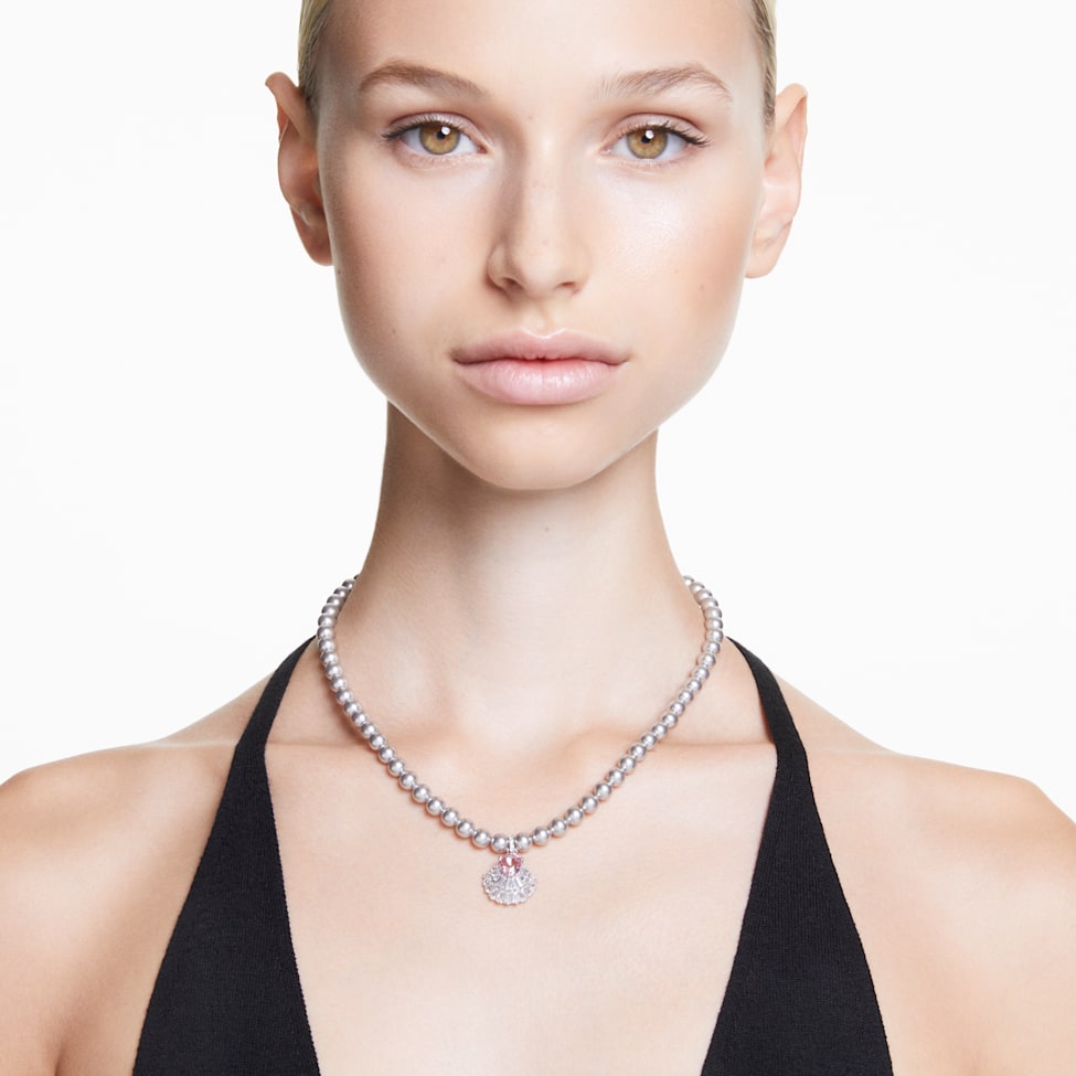 Idyllia pendant, Mixed cuts, Crystal pearls, Shell, Pink, Rhodium plated by SWAROVSKI
