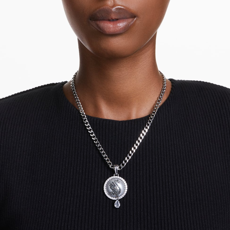 Swarovski Swan pendant, Swan, Grey, Rhodium plated by SWAROVSKI