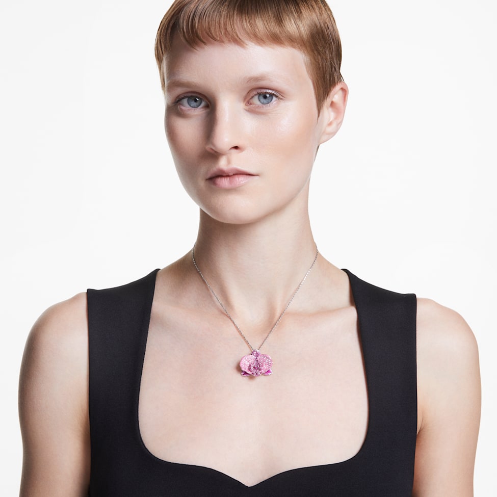 Idyllia pendant, Flower, Pink, Rhodium plated by SWAROVSKI