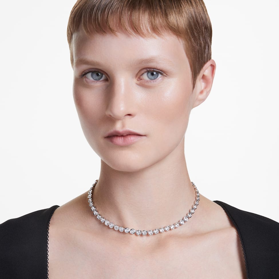 Imber Tennis necklace, Round cut, White, Rhodium plated by SWAROVSKI