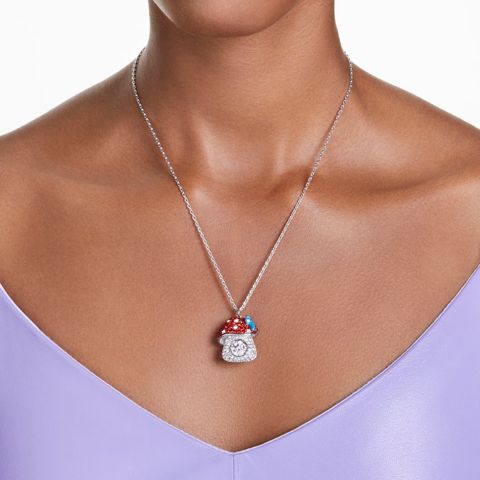 Alice in Wonderland pendant, Mushroom, Red, Rhodium plated by SWAROVSKI