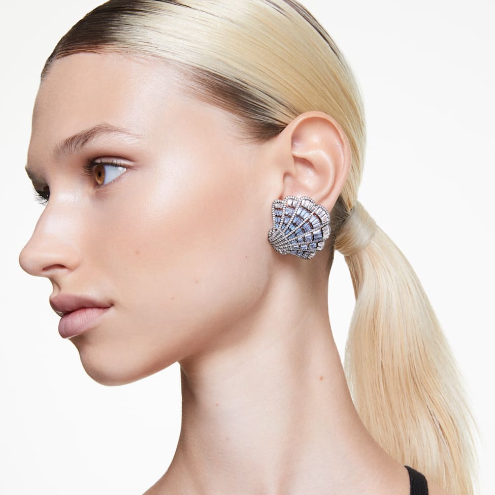 Idyllia clip earrings, Shell, Blue, Mixed metal finish by SWAROVSKI