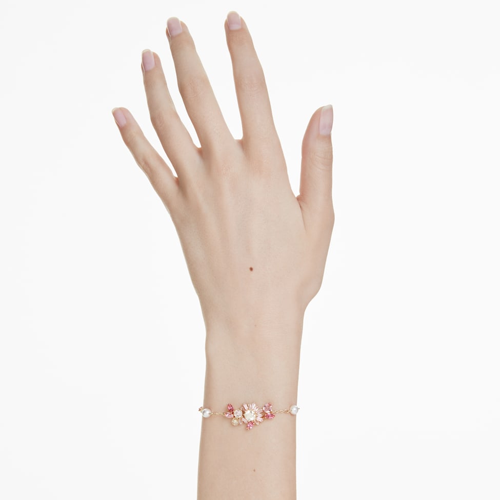 Gema bracelet, Mixed cuts, Flower, Pink, Gold-tone plated by SWAROVSKI