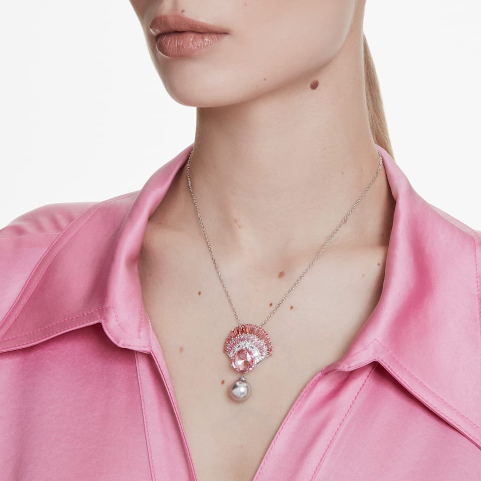Swarovski Idyllia pendant, Mixed cuts, Crystal pearl, Shell, Pink