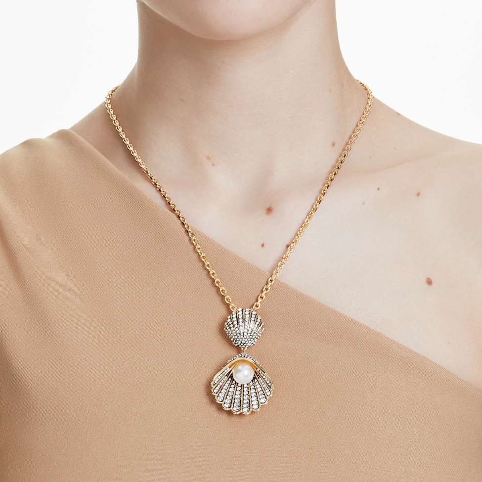 Idyllia necklace, Mixed cuts, Shell, White, Gold-tone plated by SWAROVSKI