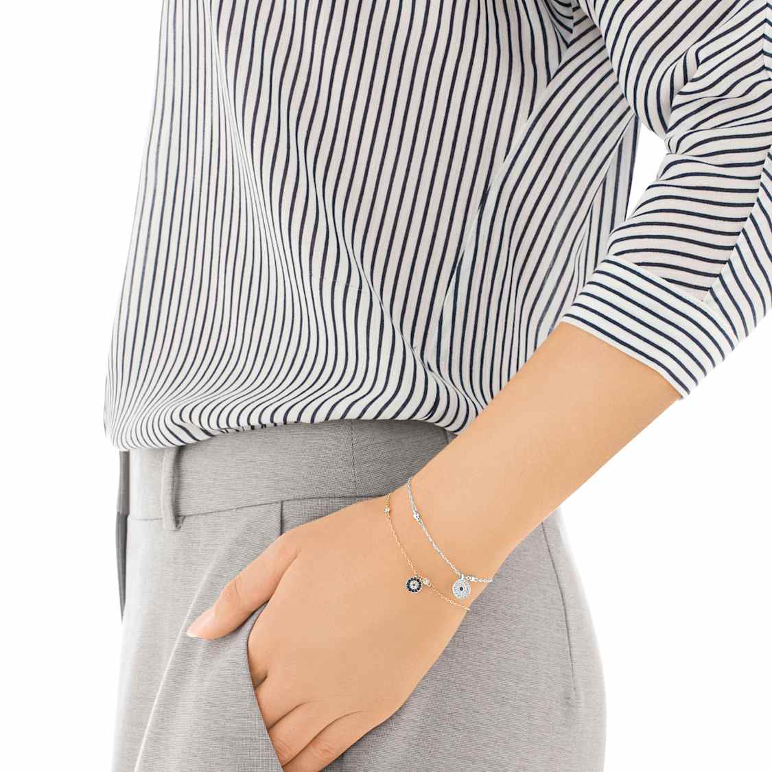 Crystal Wishes bracelet, Set (2), Evil eye, Blue, Mixed metal finish by SWAROVSKI