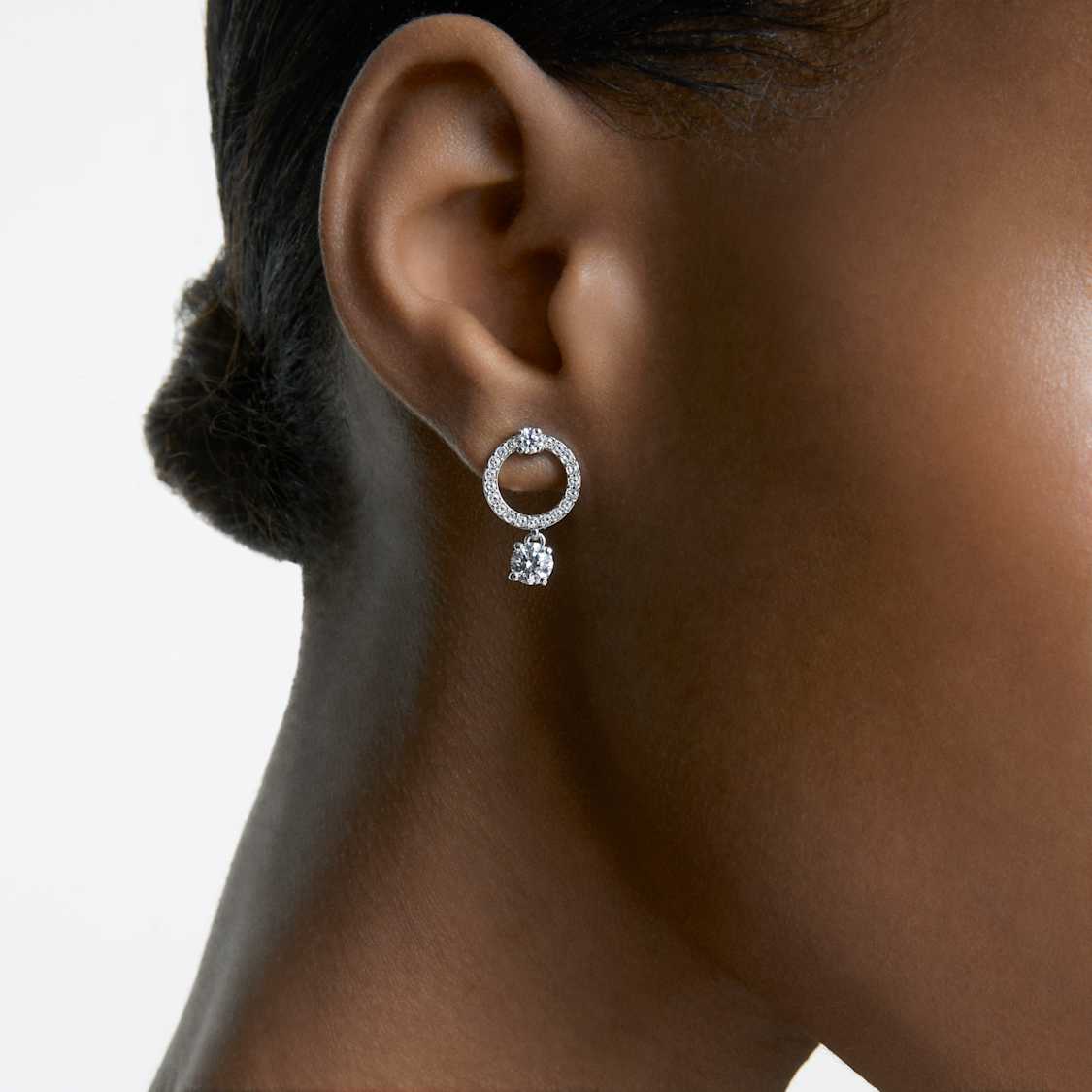 Constella hoop earrings, Round cut, White, Rhodium plated - Swarovski, 5563278