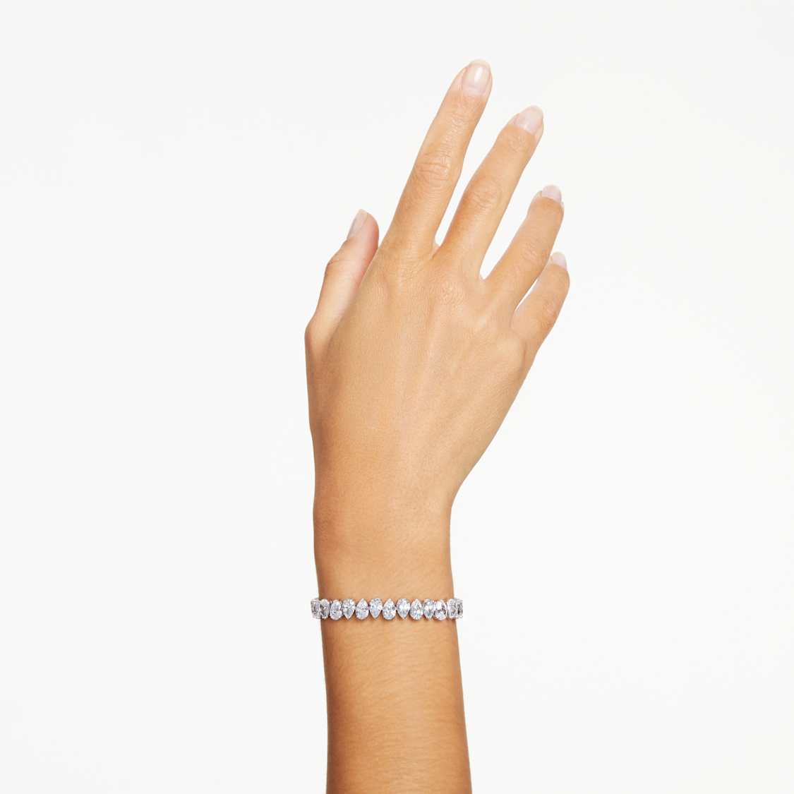 Matrix Tennis bracelet, Pear cut, White, Rhodium plated by SWAROVSKI