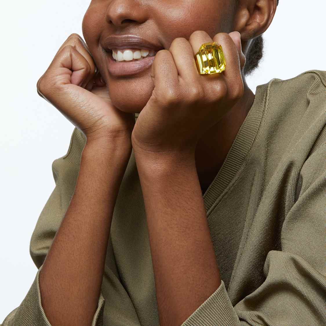 Lucent cocktail ring, Octagon cut, Yellow by SWAROVSKI