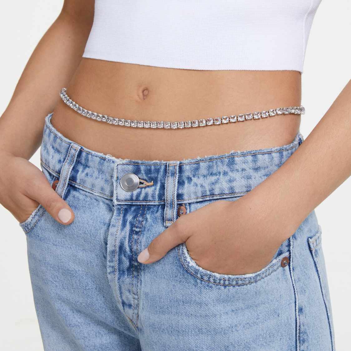 Millenia belt, Square cut, White, Rhodium plated by SWAROVSKI