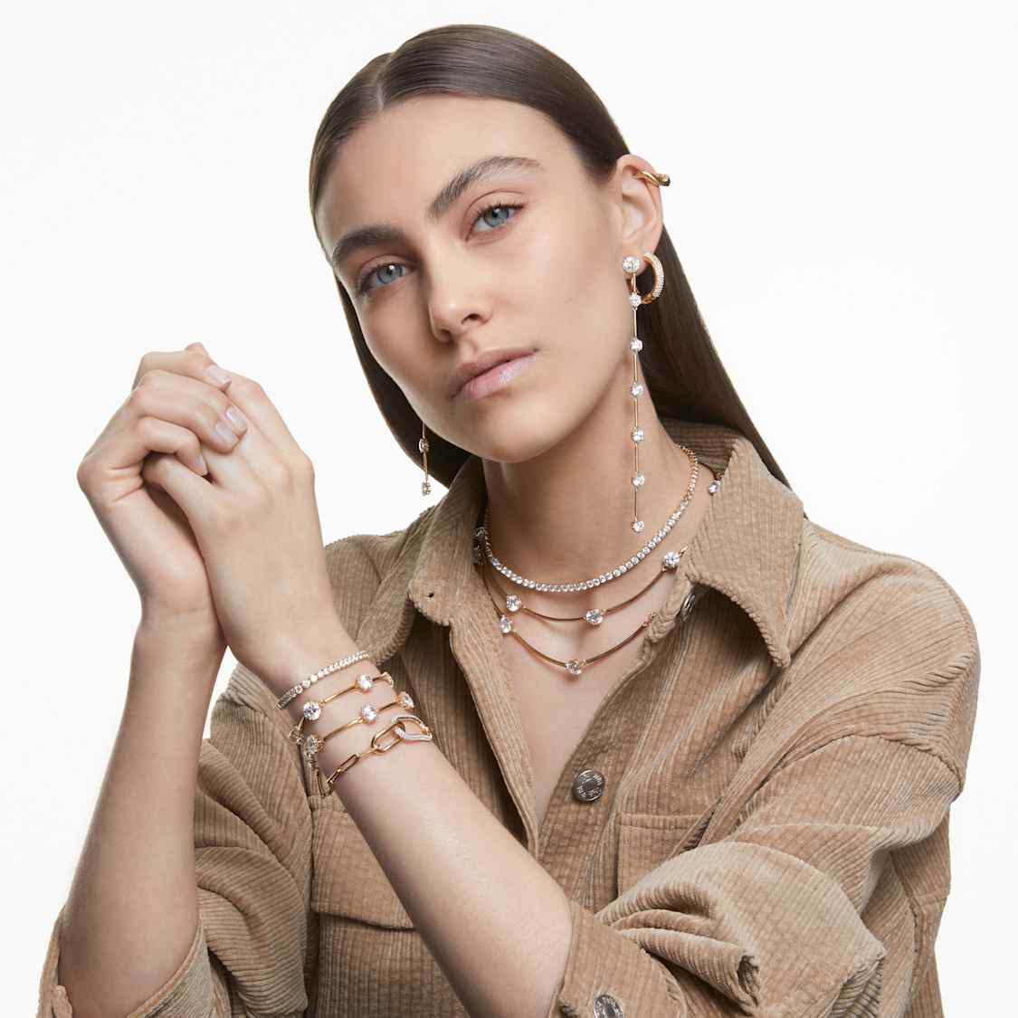 Constella choker, Round cut, White, Shiny gold-tone plated by SWAROVSKI