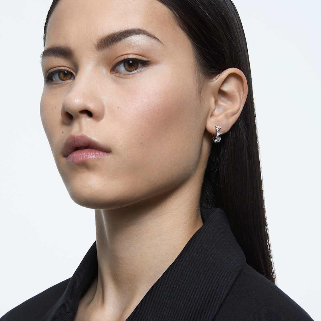 Matrix hoop earrings, White, Rhodium plated by SWAROVSKI