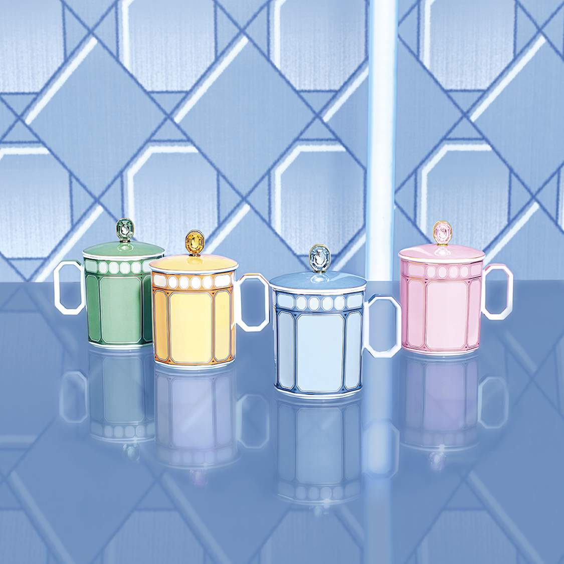 Signum mug with lid, Porcelain, Blue by SWAROVSKI