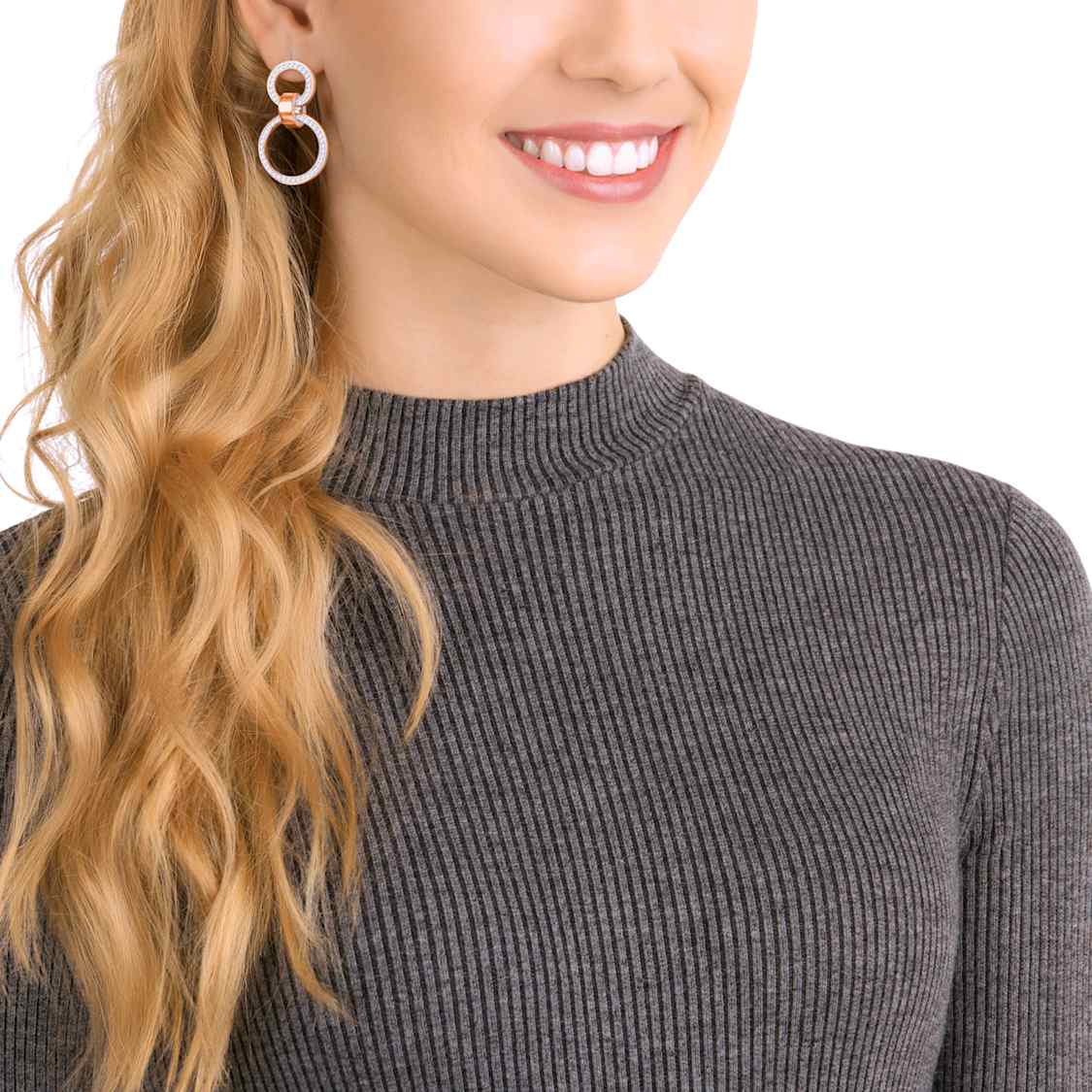 Hollow hoop earrings, White, Rose gold-tone plated by SWAROVSKI