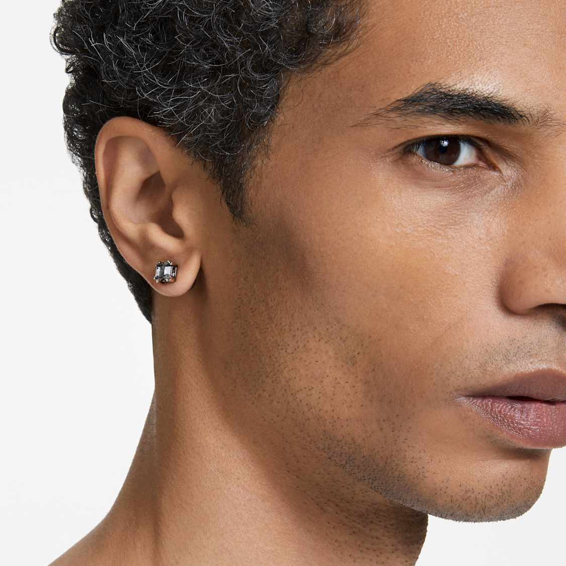 Millenia stud earrings, Square cut, Black, Ruthenium plated by SWAROVSKI