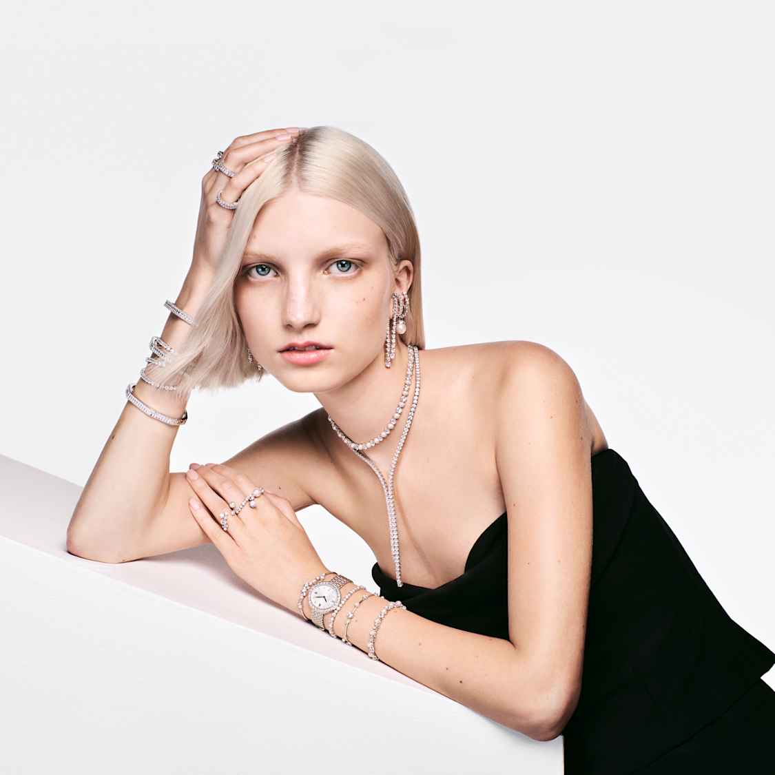 Bransoletka Matrix Tennis, Szlif okrągły, Biała, Powłoka z rodu - Swarovski, 5648936
