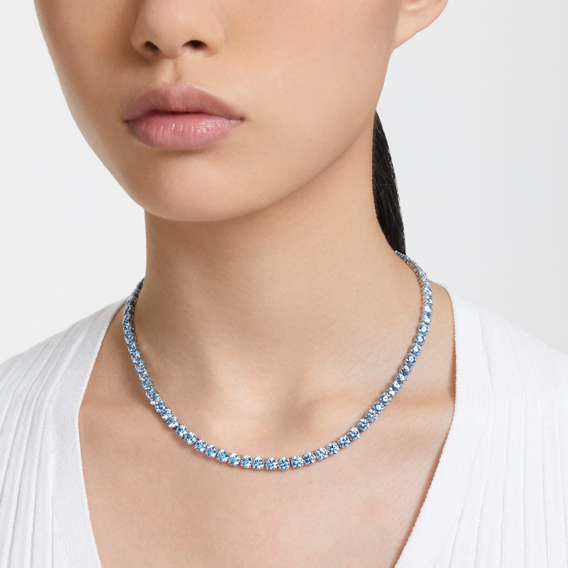 Matrix Tennis necklace, Round cut, Medium, Blue, Rhodium plated by SWAROVSKI