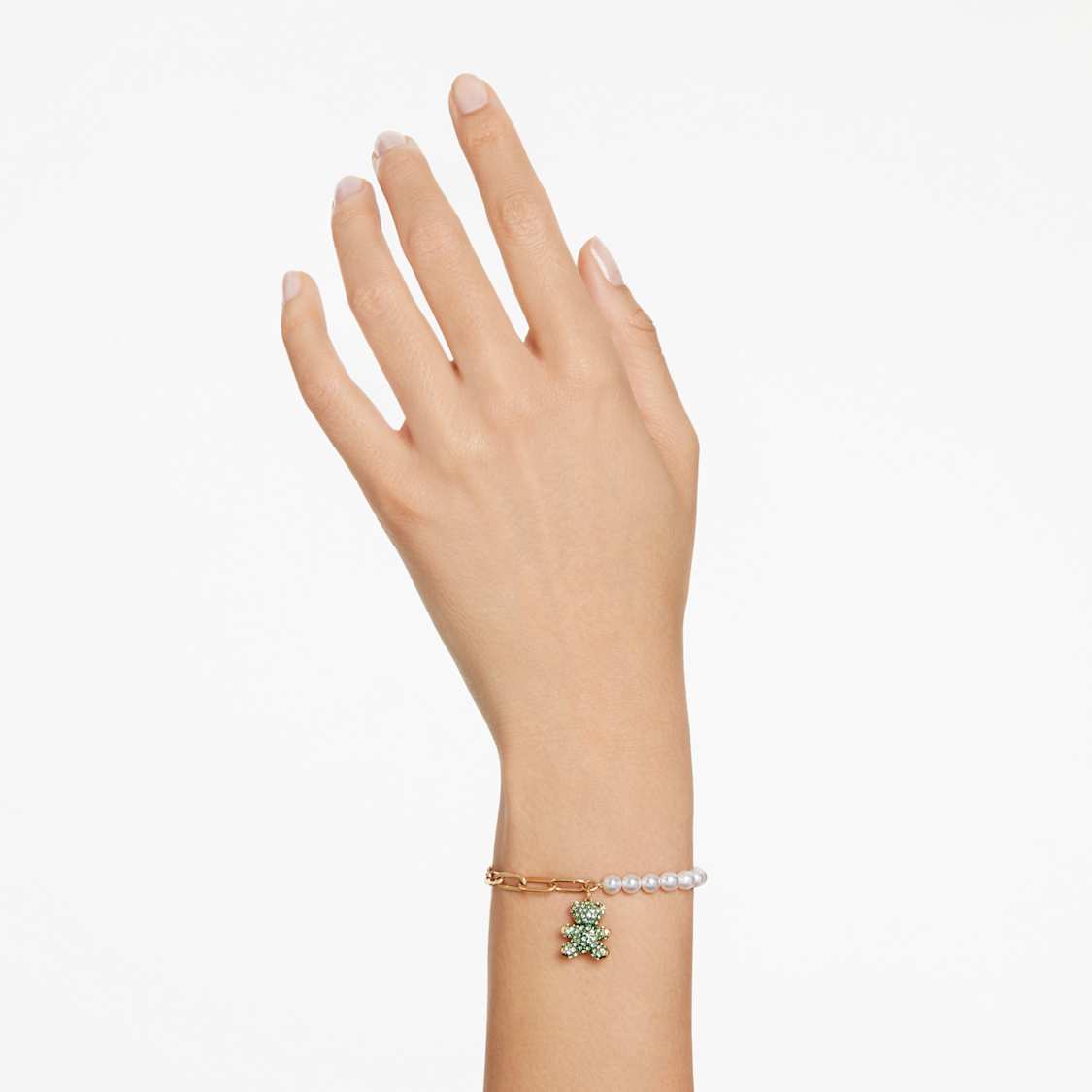 Teddy bracelet, Crystal pearl, Bear, Green, Gold-tone plated by SWAROVSKI