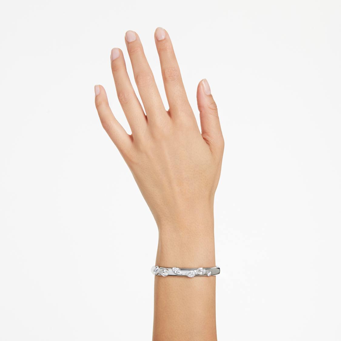 Dextera bangle, Mixed cuts, White, Rhodium plated by SWAROVSKI