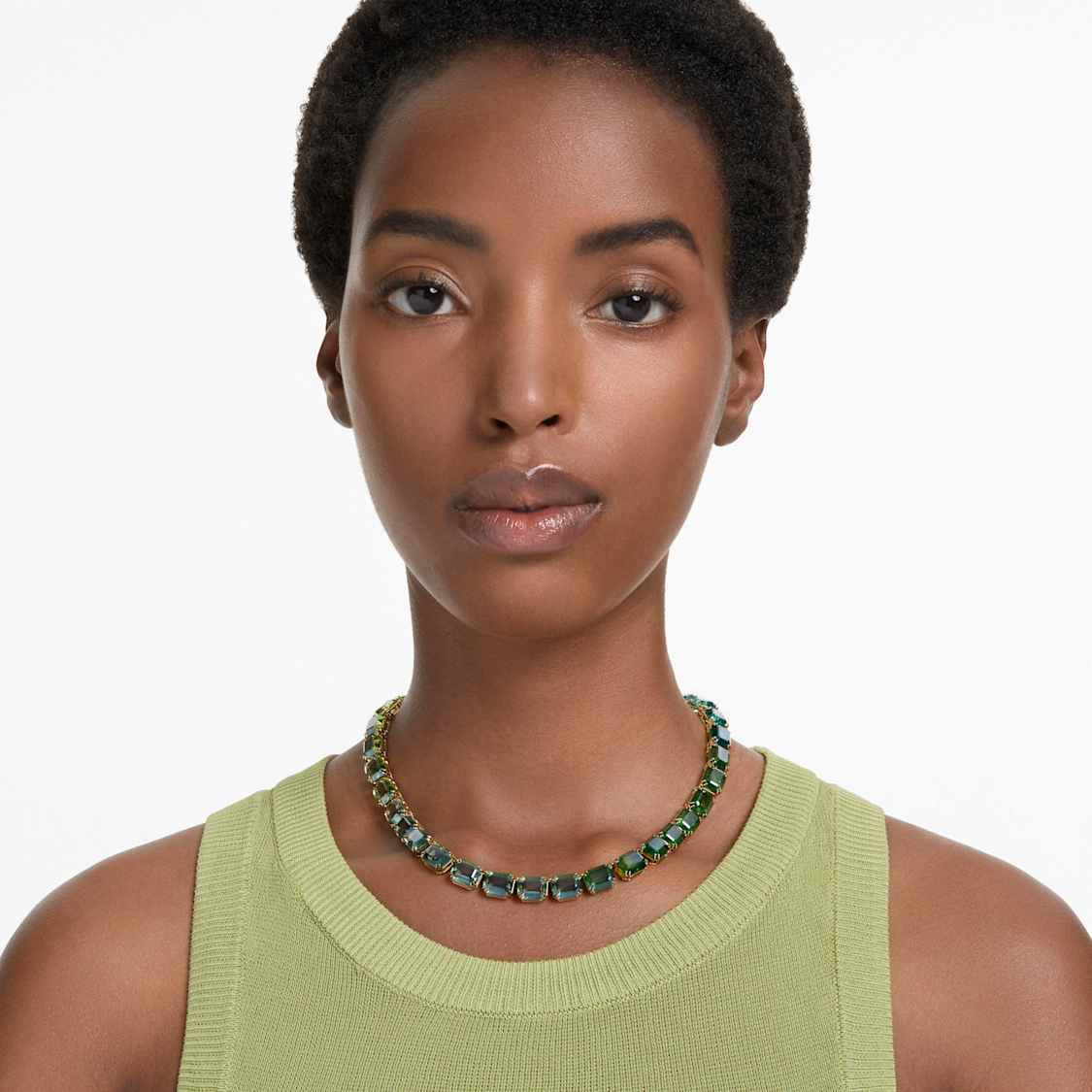 Millenia necklace, Octagon cut, Colour gradient, Green, Gold-tone plated by SWAROVSKI