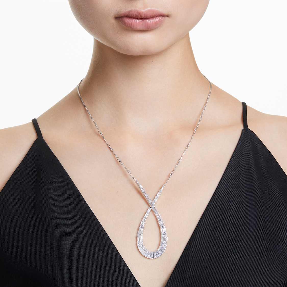 Hyperbola pendant, Mixed cuts, Infinity, White, Rhodium plated by SWAROVSKI