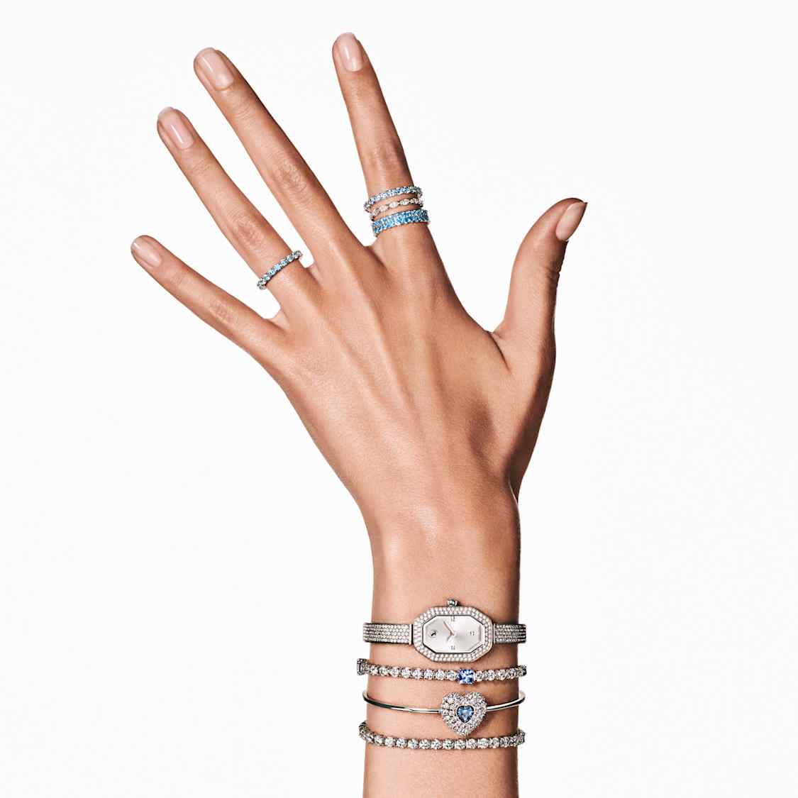 Hyperbola bangle, Heart, Blue, Rhodium plated by SWAROVSKI