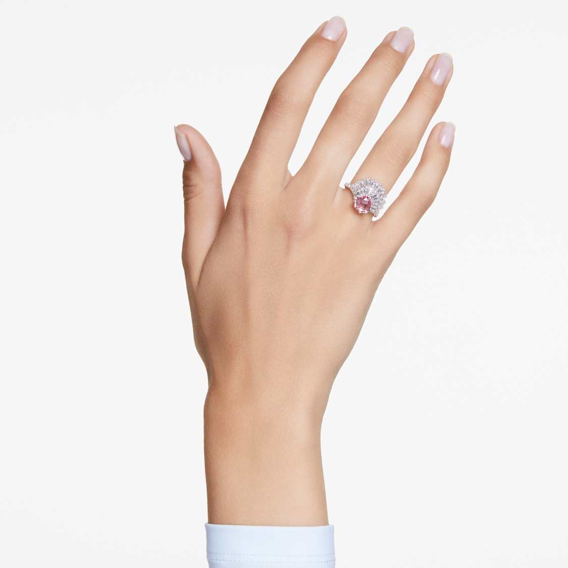 Idyllia cocktail ring, Mixed cuts, Shell, Pink, Rhodium plated by SWAROVSKI