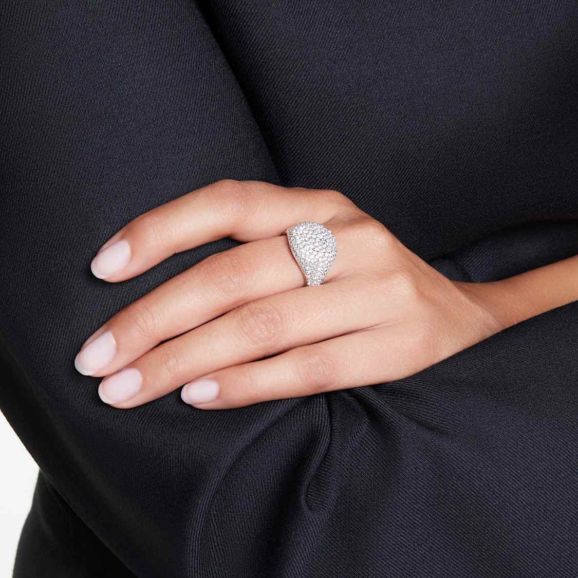Meteora cocktail ring, White, Rhodium plated by SWAROVSKI