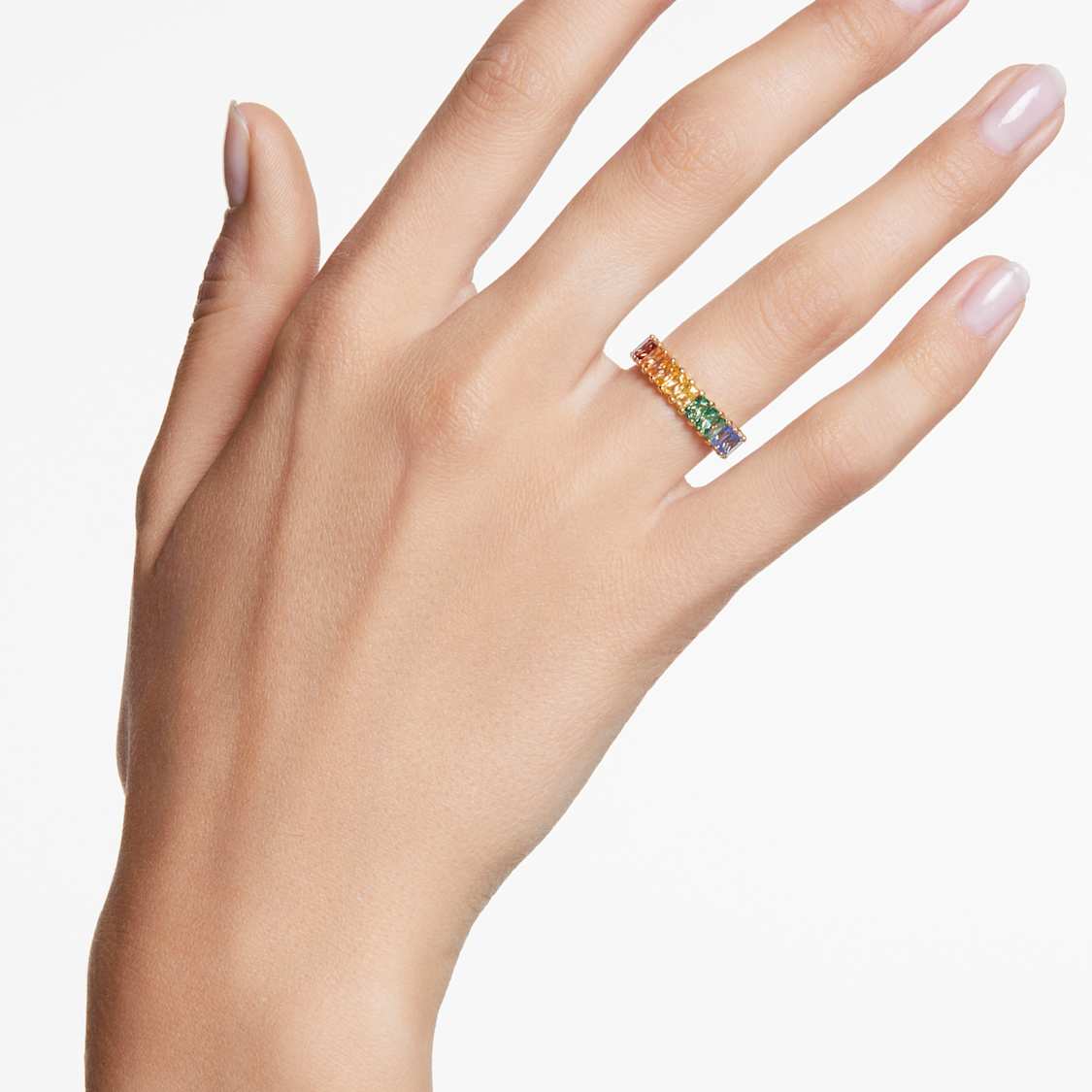 Matrix ring, Baguette cut, Multicolored, Gold-tone plated by SWAROVSKI