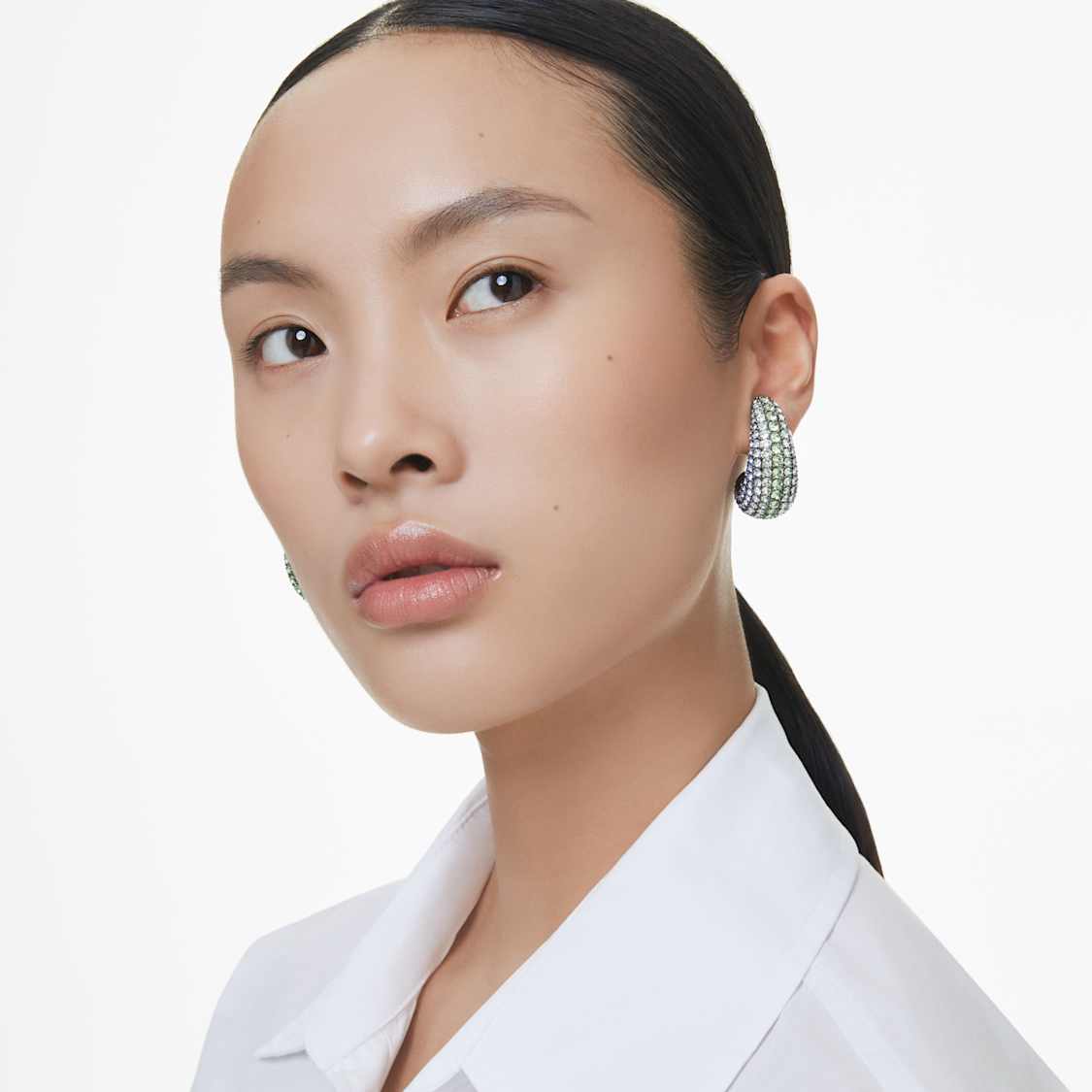 Sublima clip earrings, Round cut, Medium, Multicolored, Ruthenium plated by SWAROVSKI