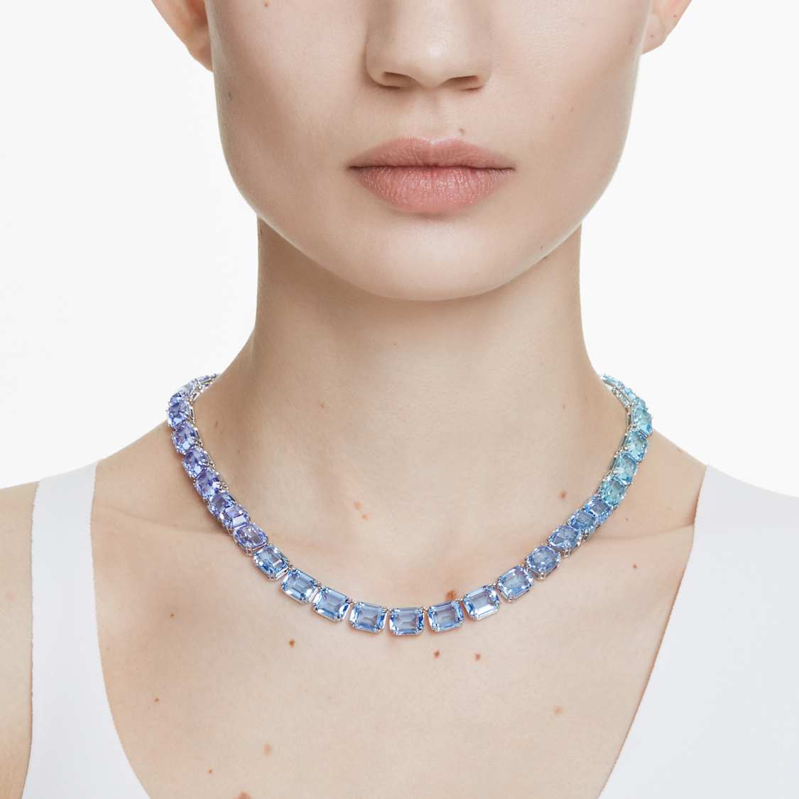 Millenia necklace, Octagon cut, Color gradient, Blue, Rhodium plated by SWAROVSKI