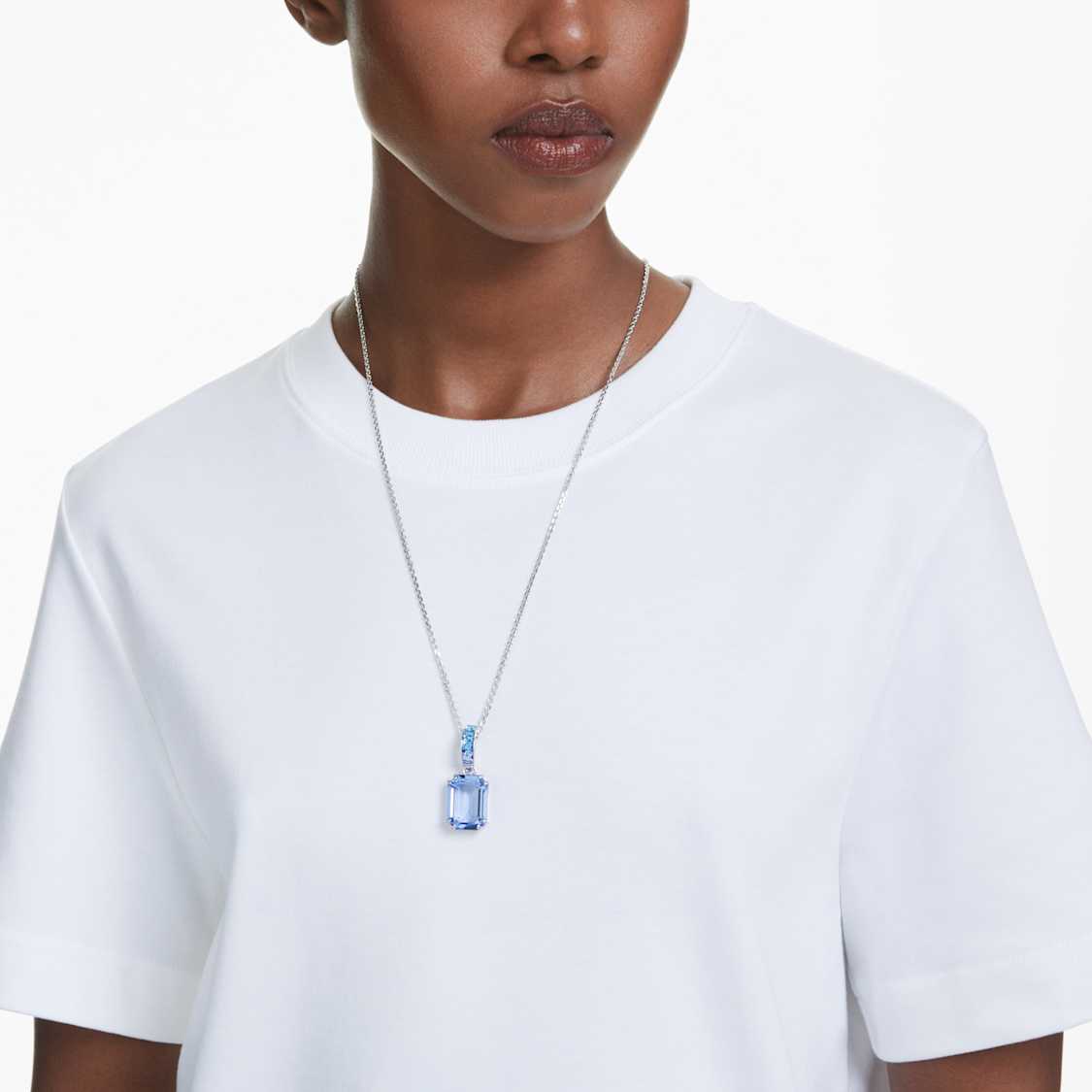 Millenia pendant, Octagon cut, Blue, Rhodium plated by SWAROVSKI