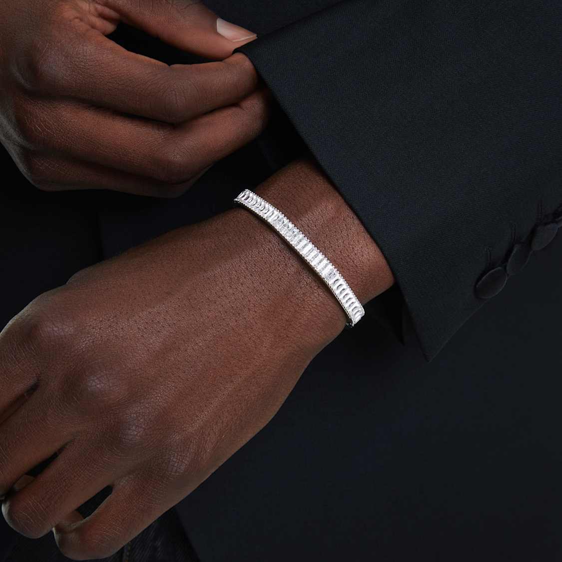 Matrix bangle, Baguette cut, Octagon shape, White, Rhodium plated by SWAROVSKI