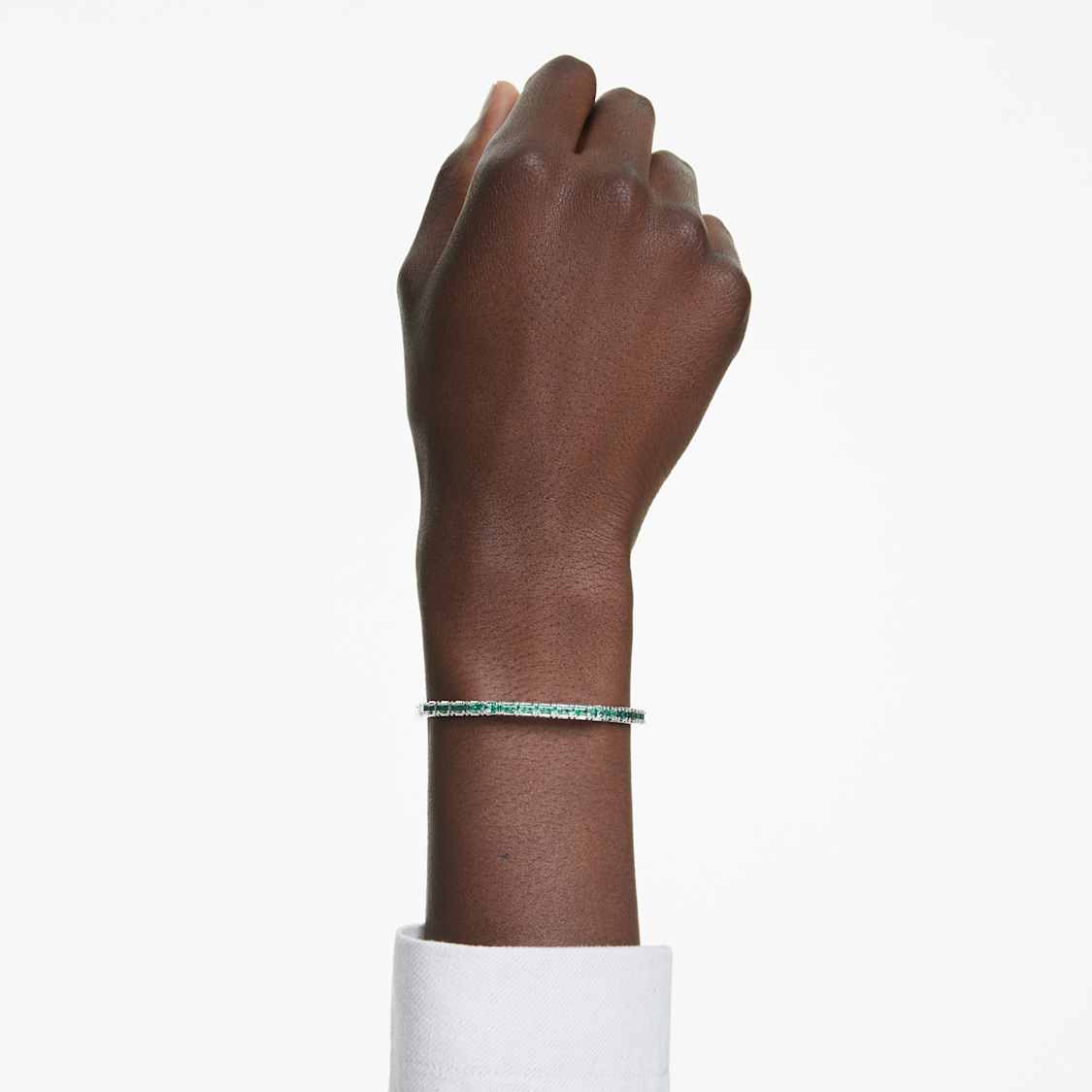 Matrix bangle, Baguette cut, Octagon shape, Green, Rhodium plated by SWAROVSKI