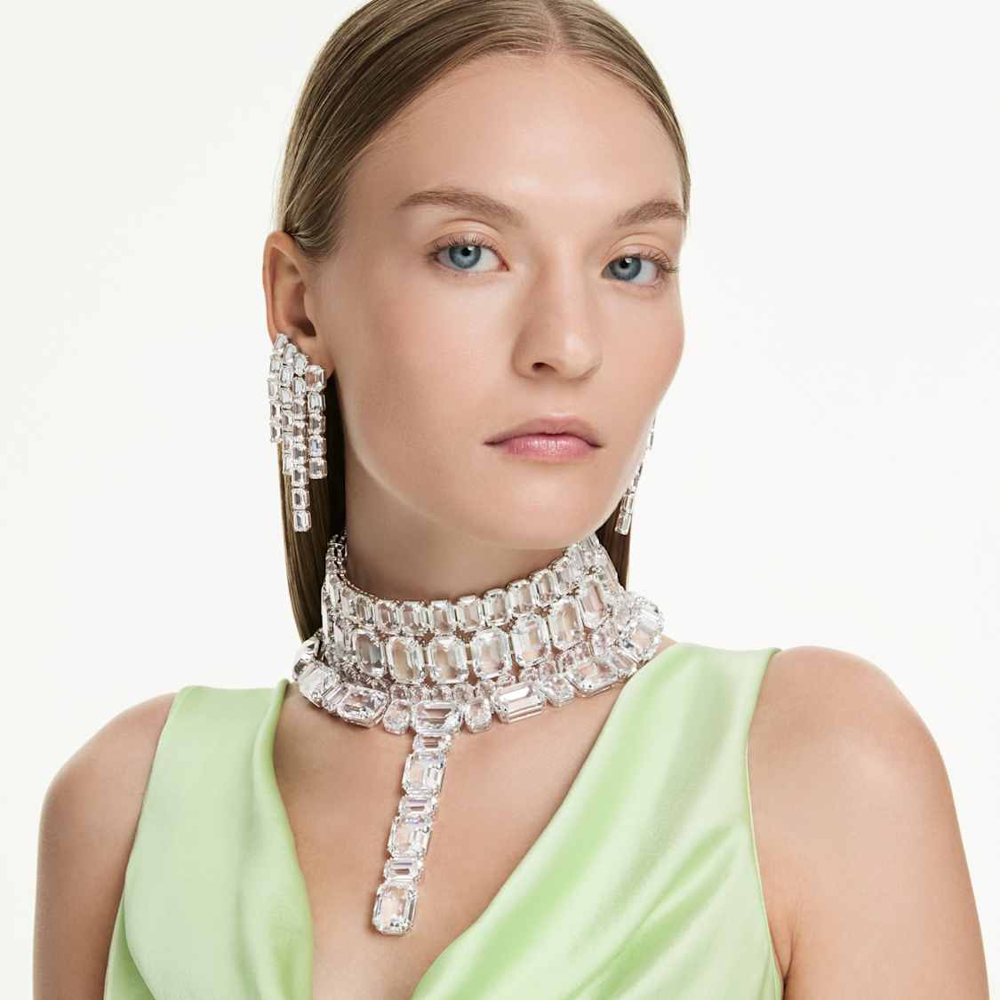 Millenia necklace, Mixed cuts, White, Rhodium plated by SWAROVSKI