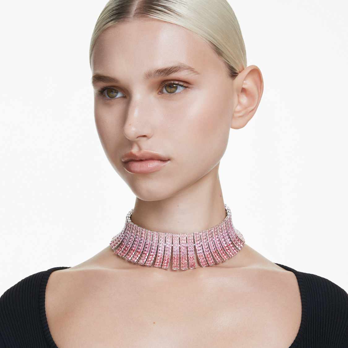 Matrix choker, Baguette cut, Pink, Rhodium plated by SWAROVSKI